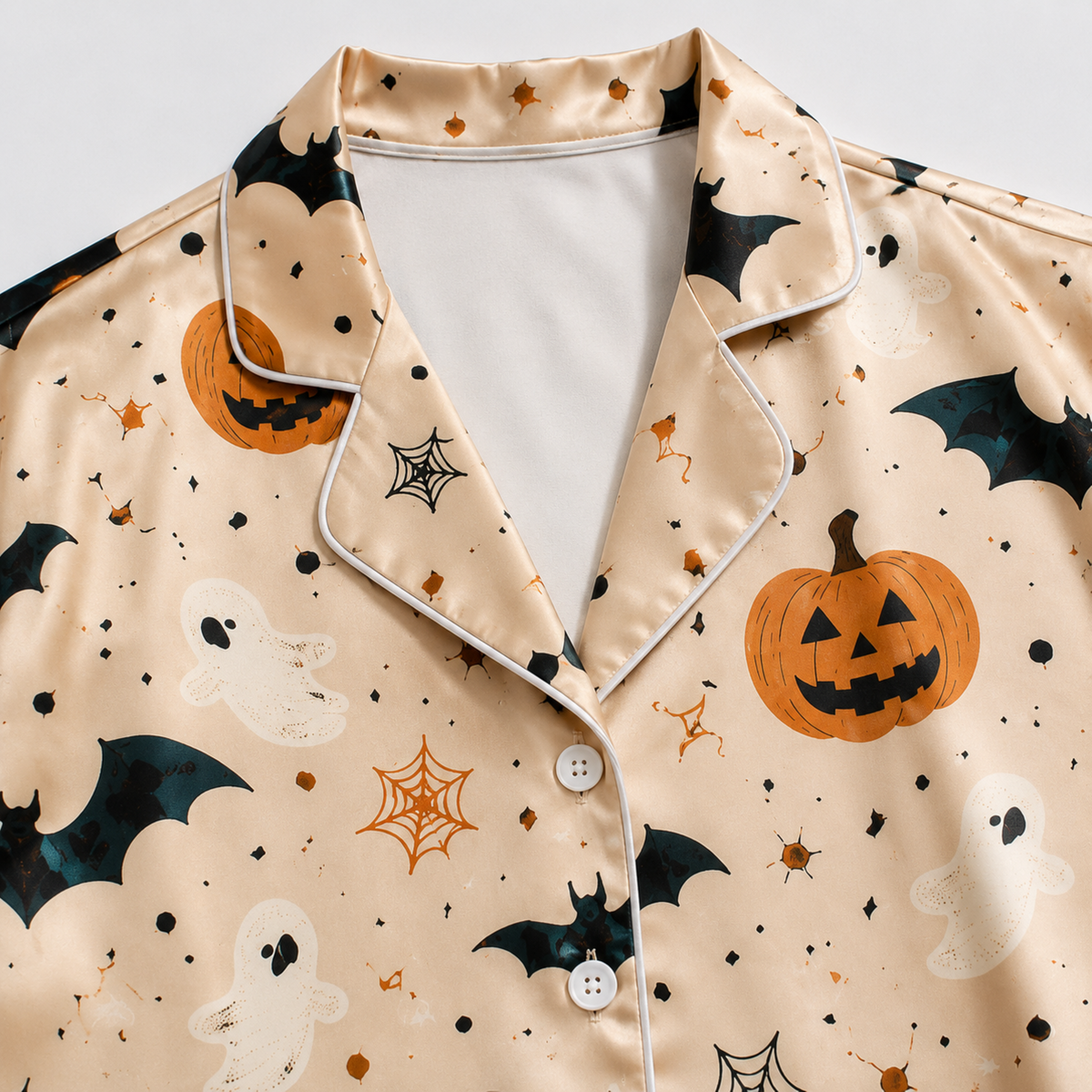 PJ-M301-Halloween Theme Satin Pajama Set, Matching Sleepwear and Cozy Loungewear