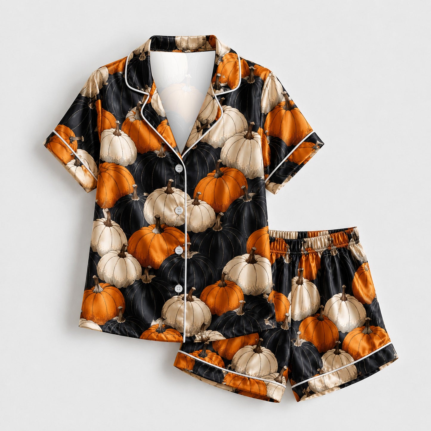 PJ-M302-Comfortable Halloween Themed Pajama Set Featuring Various Festive Seasonal Prints Perfect For Cozy Autumn Evening Lounging