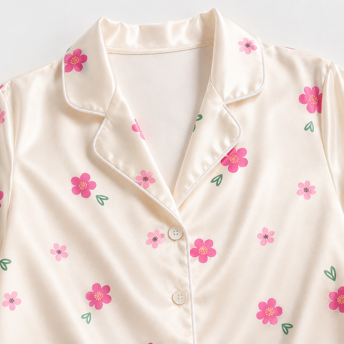 PJ-M303-Botanical Wildflower Satin Pajama Set with Vintage Garden Floral Pattern for Cozy Sleepwear