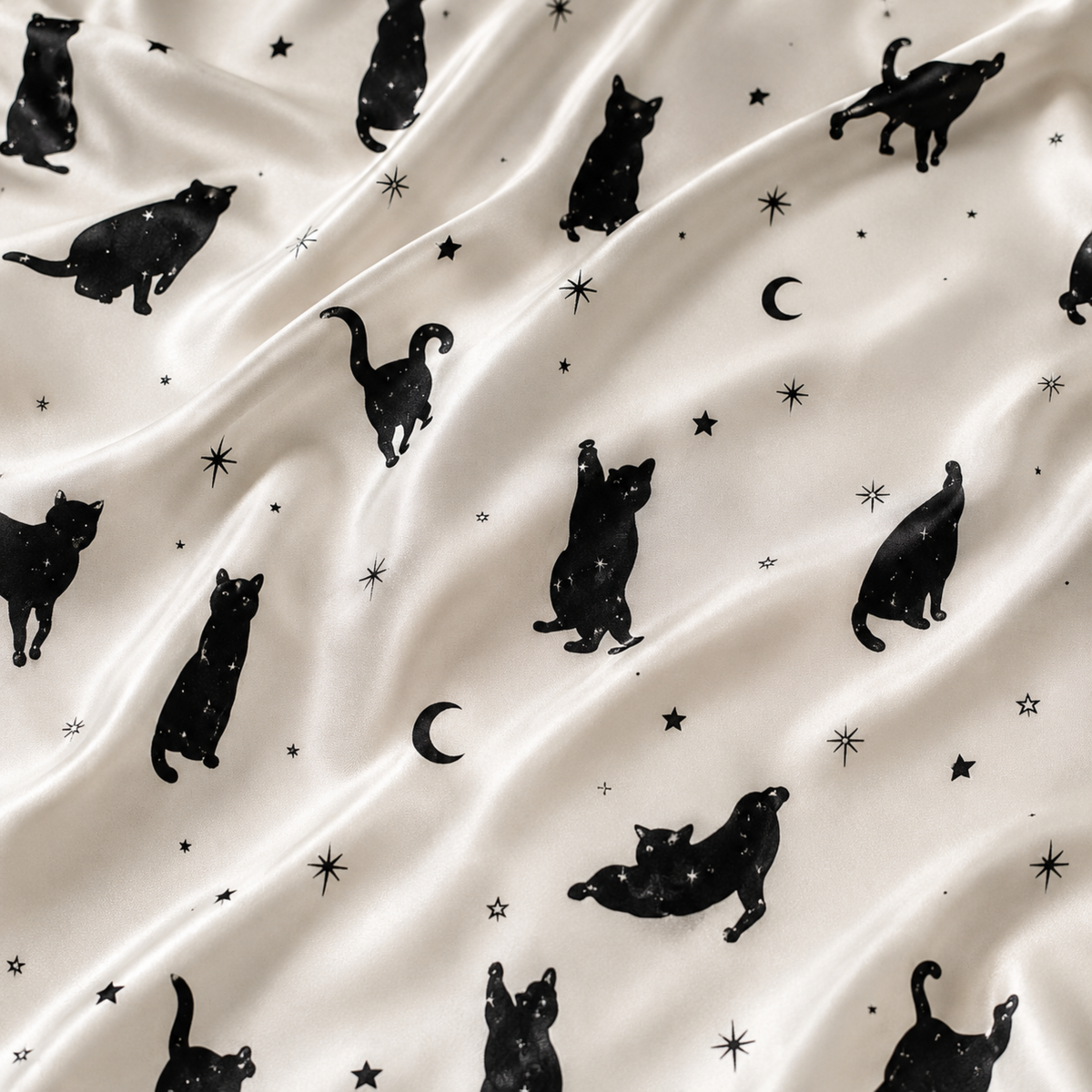 PJ-M304-Modern Abstract Cat Satin Pajama Set with Artistic Feline Pattern for Cozy Sleepwear