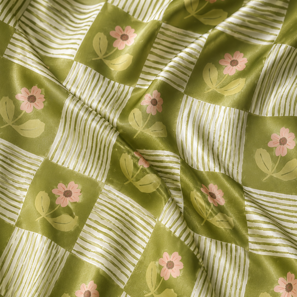 PJ-M309-Minimalist Floral Satin Pajama Set with Delicate Botanical Line Art Pattern for Cozy Sleepwear