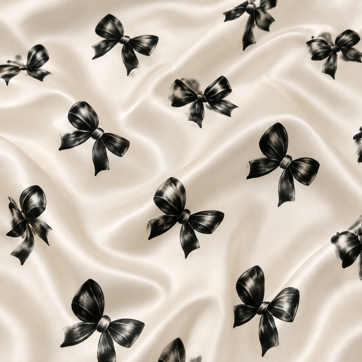 PJ-M313-Bow Satin Pajama Set with Cute Ribbon Pattern for Cozy Sleepwear, Sweet Aesthetic and Charming Loungewear