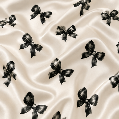 PJ-M313-Bow Satin Pajama Set with Cute Ribbon Pattern for Cozy Sleepwear, Sweet Aesthetic and Charming Loungewear
