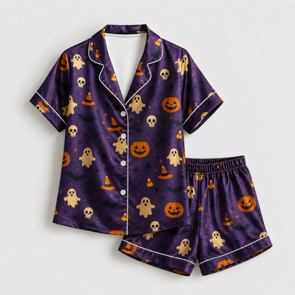 PJ-M314-Festive Halloween Motif Pajama Set Designed With A Comfortable Silhouette For All Night Comfort During October