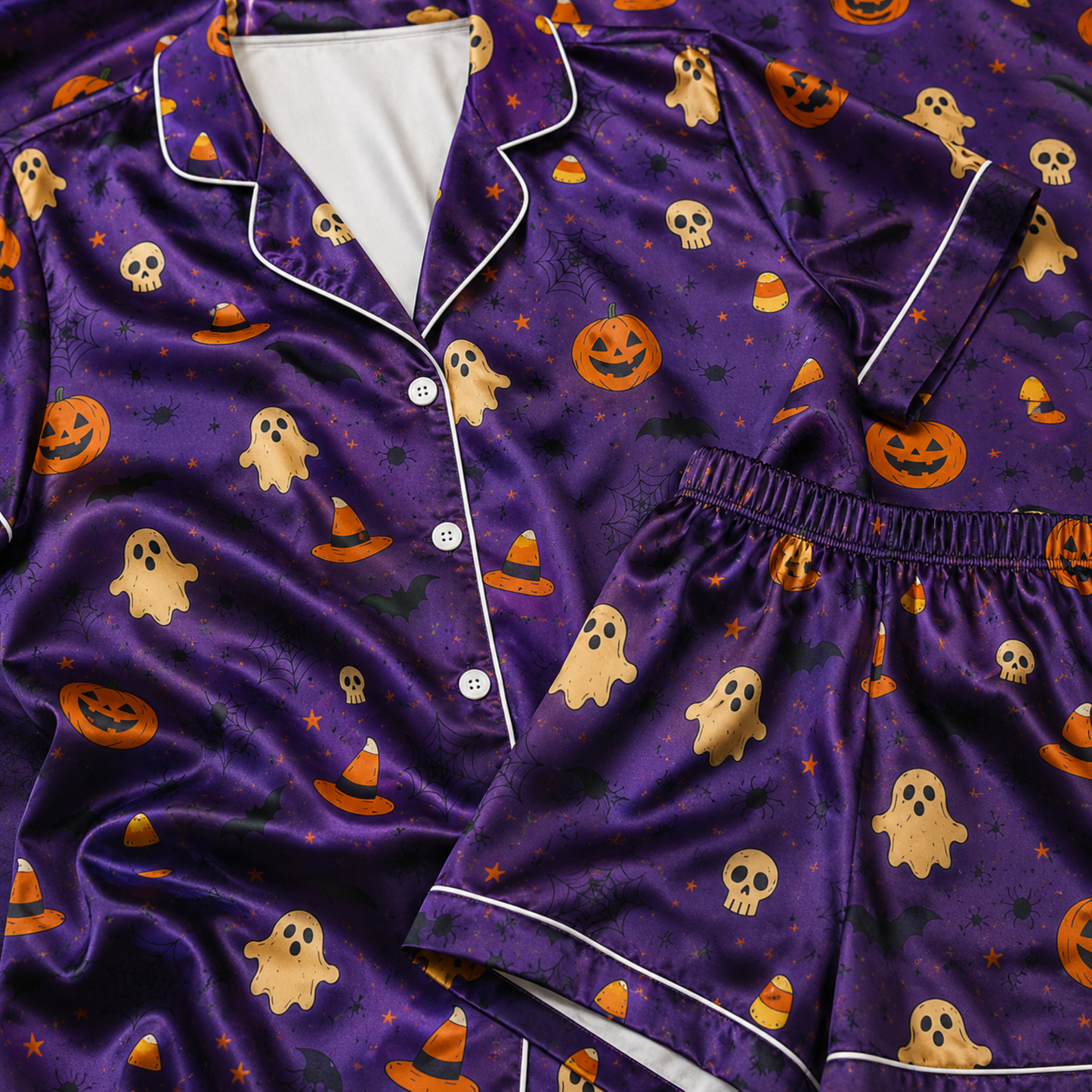 PJ-M314-Festive Halloween Motif Pajama Set Designed With A Comfortable Silhouette For All Night Comfort During October