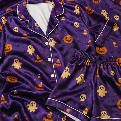 PJ-M314-Festive Halloween Motif Pajama Set Designed With A Comfortable Silhouette For All Night Comfort During October