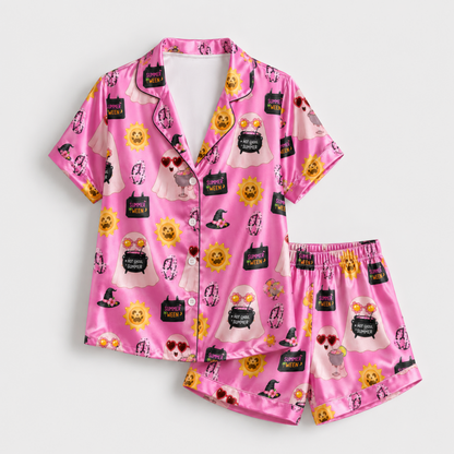 PJ-M315-Soft Halloween Print Loungewear Set Featuring An Assortment Of Cute Seasonal Icons For A Fun Holiday Look