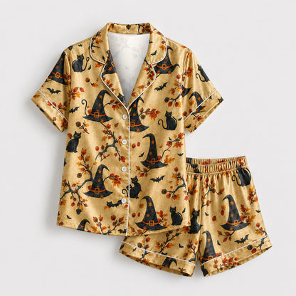 PJ-M317-Classic Halloween Celebration Pajama Set Featuring Iconic Seasonal Symbols On Soft And Comfortable Premium Brushed Cotton Fabric