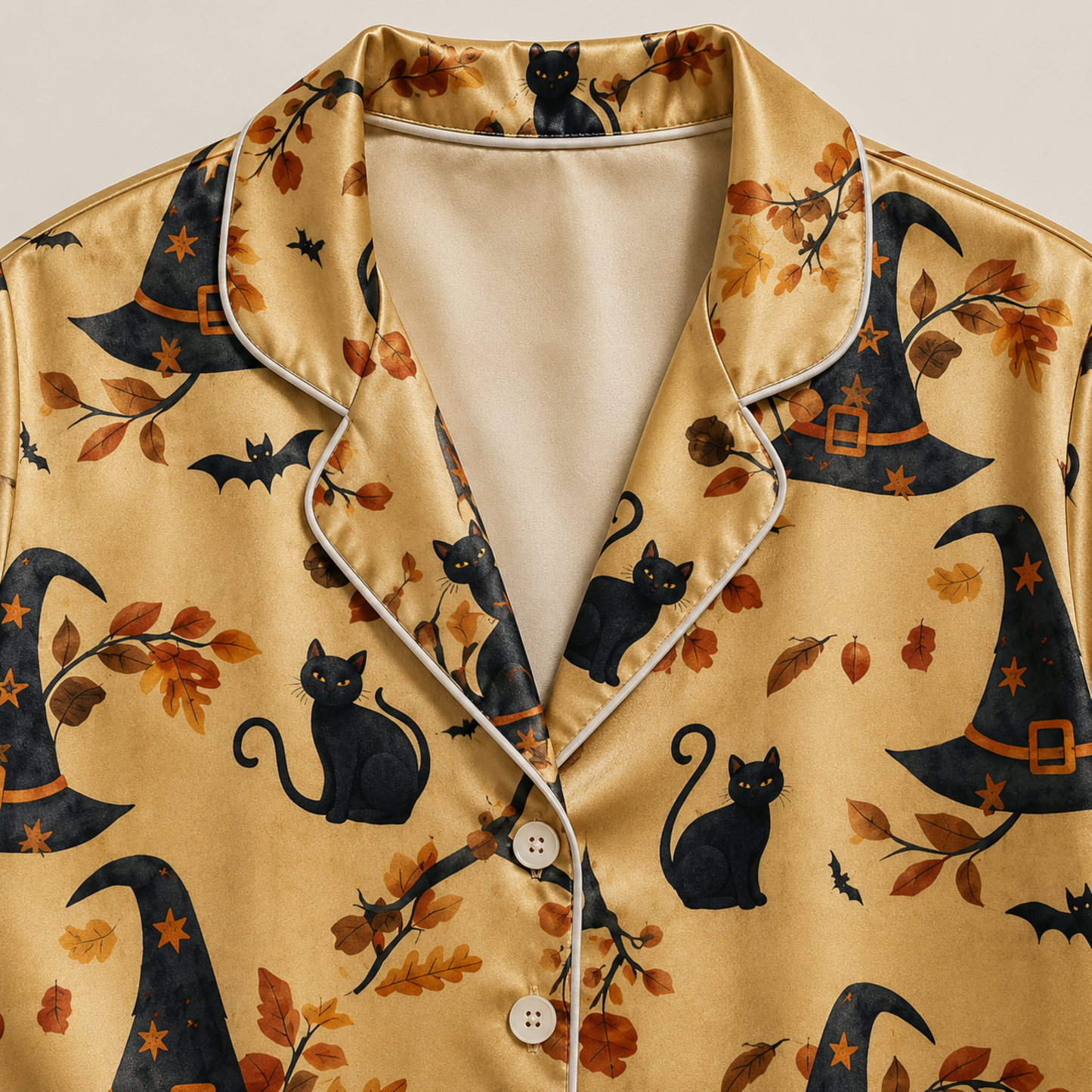 PJ-M317-Classic Halloween Celebration Pajama Set Featuring Iconic Seasonal Symbols On Soft And Comfortable Premium Brushed Cotton Fabric