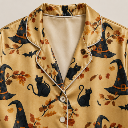 PJ-M317-Classic Halloween Celebration Pajama Set Featuring Iconic Seasonal Symbols On Soft And Comfortable Premium Brushed Cotton Fabric