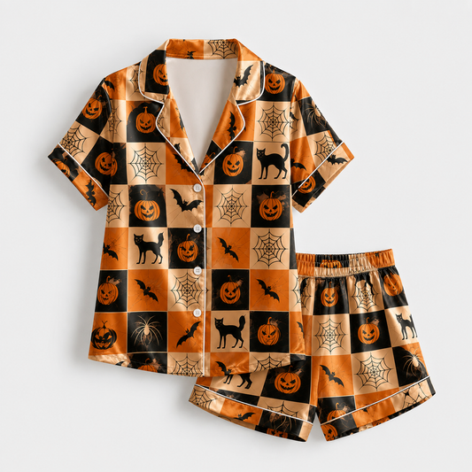 PJ-M320-Comfortable Halloween Holiday Loungewear Set Showcasing A Variety Of Fun Spooky Prints Perfect For The Entire Autumn Season
