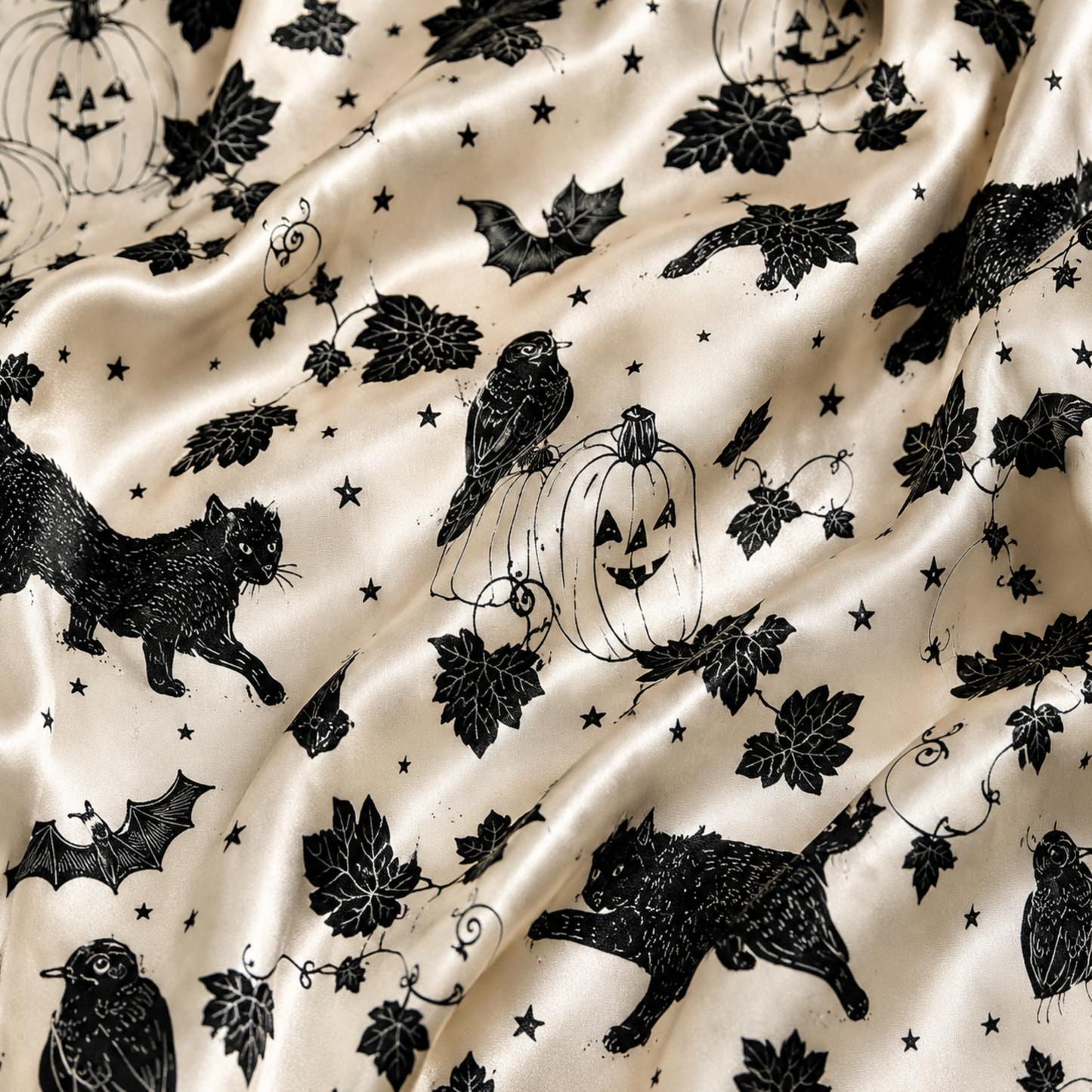 PJ-M321-Elegant Minimalist Cat Halloween Motif Sleepwear Set Designed With A Relaxed Fit For Ultimate Comfort And Style