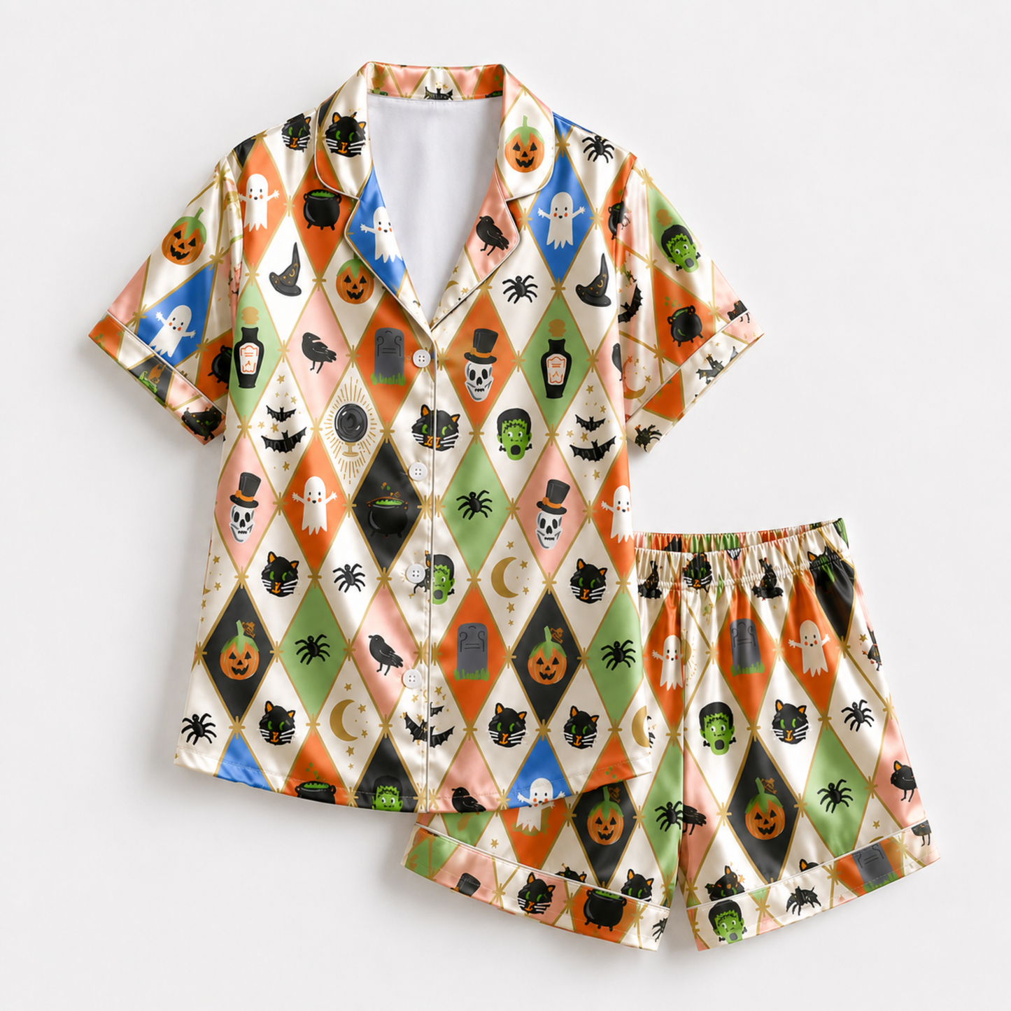 PJ-M322-Fun And Festive Halloween Motif Pajama Set Featuring Artistic Seasonal Prints Crafted From Ultra-Soft Fabric For Maximum Comfort