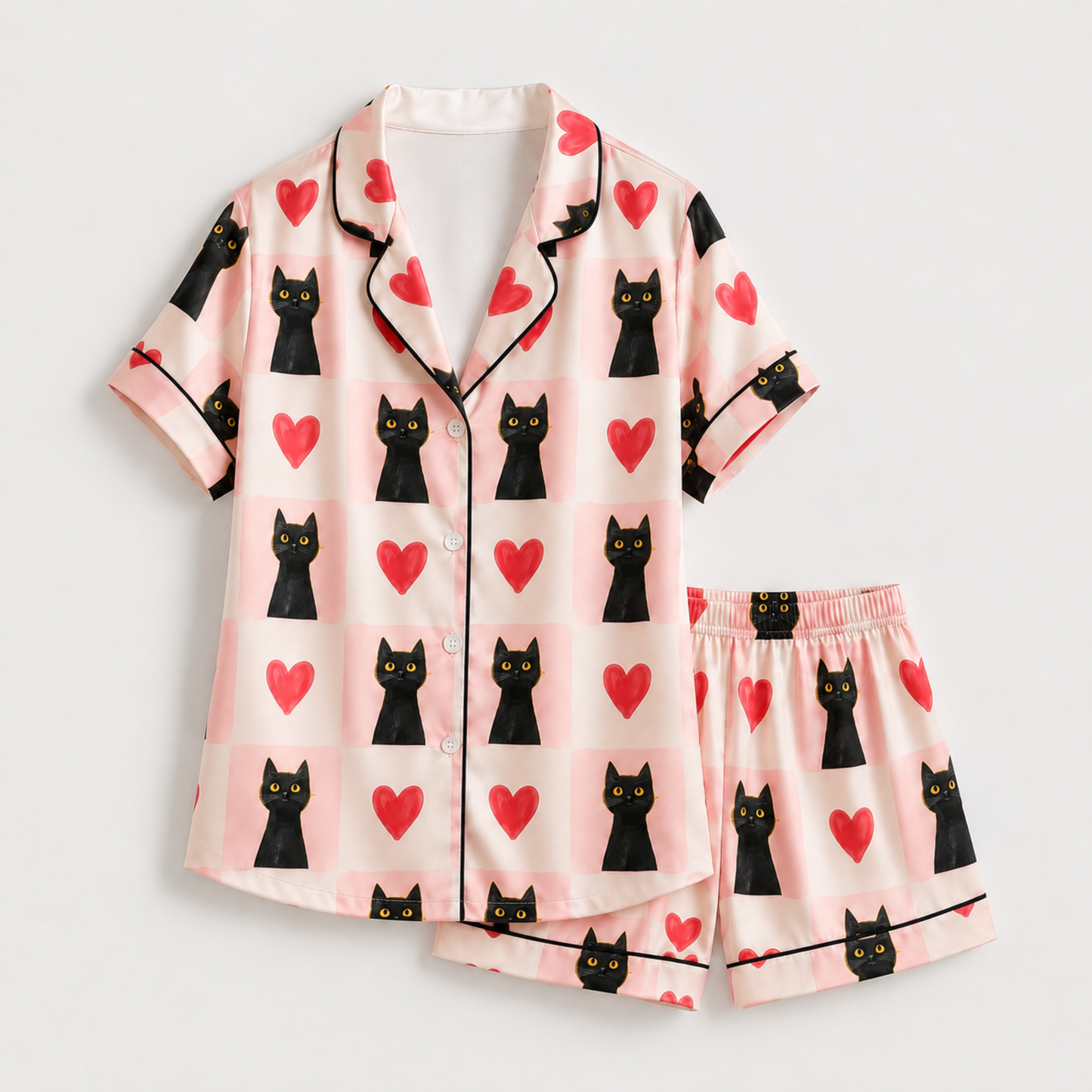 PJ-M325-Artistic Line-Art Cat Print Pajama Set Crafted From Sustainable Modal Fabric Offering A Smooth And Luxurious Feel