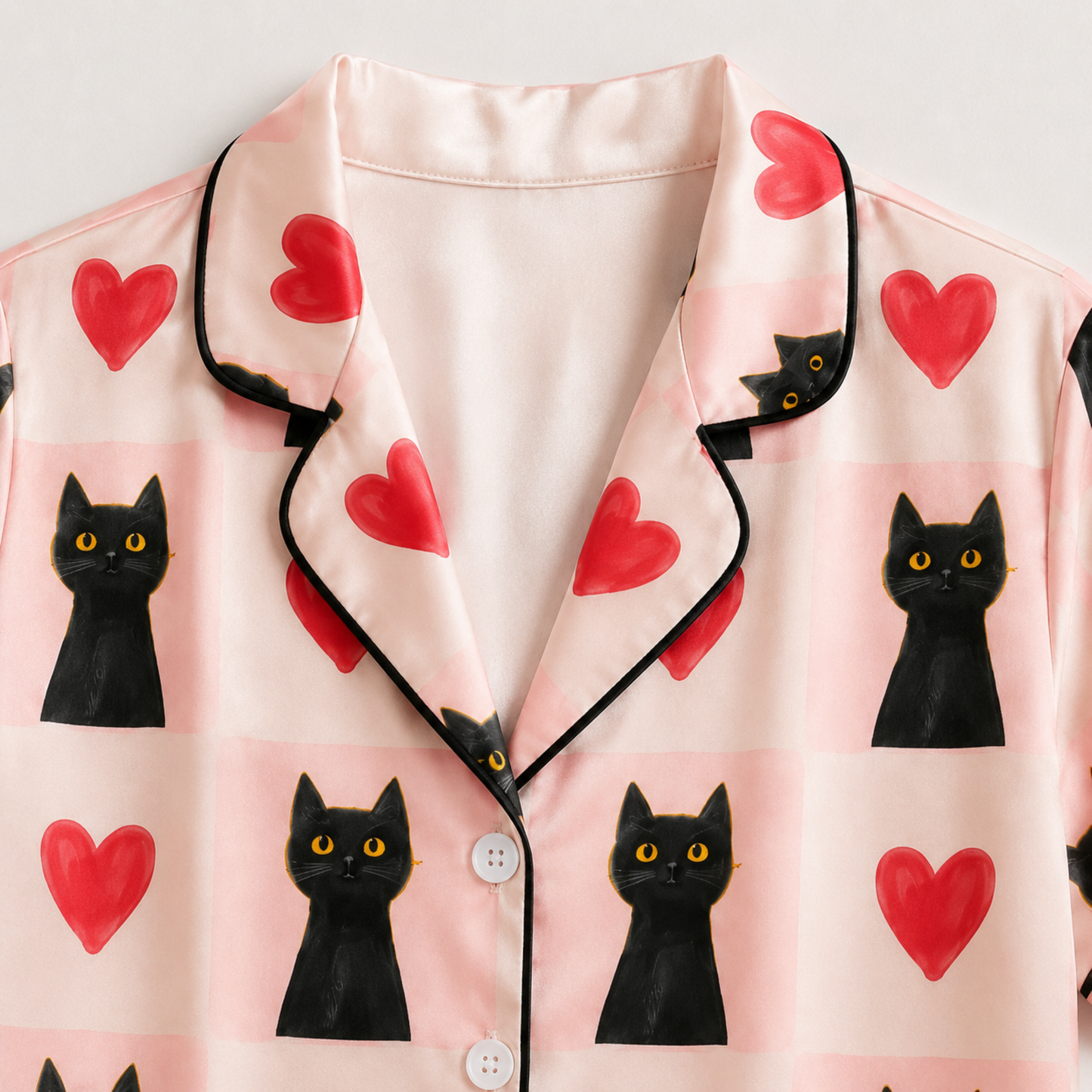 PJ-M325-Artistic Line-Art Cat Print Pajama Set Crafted From Sustainable Modal Fabric Offering A Smooth And Luxurious Feel