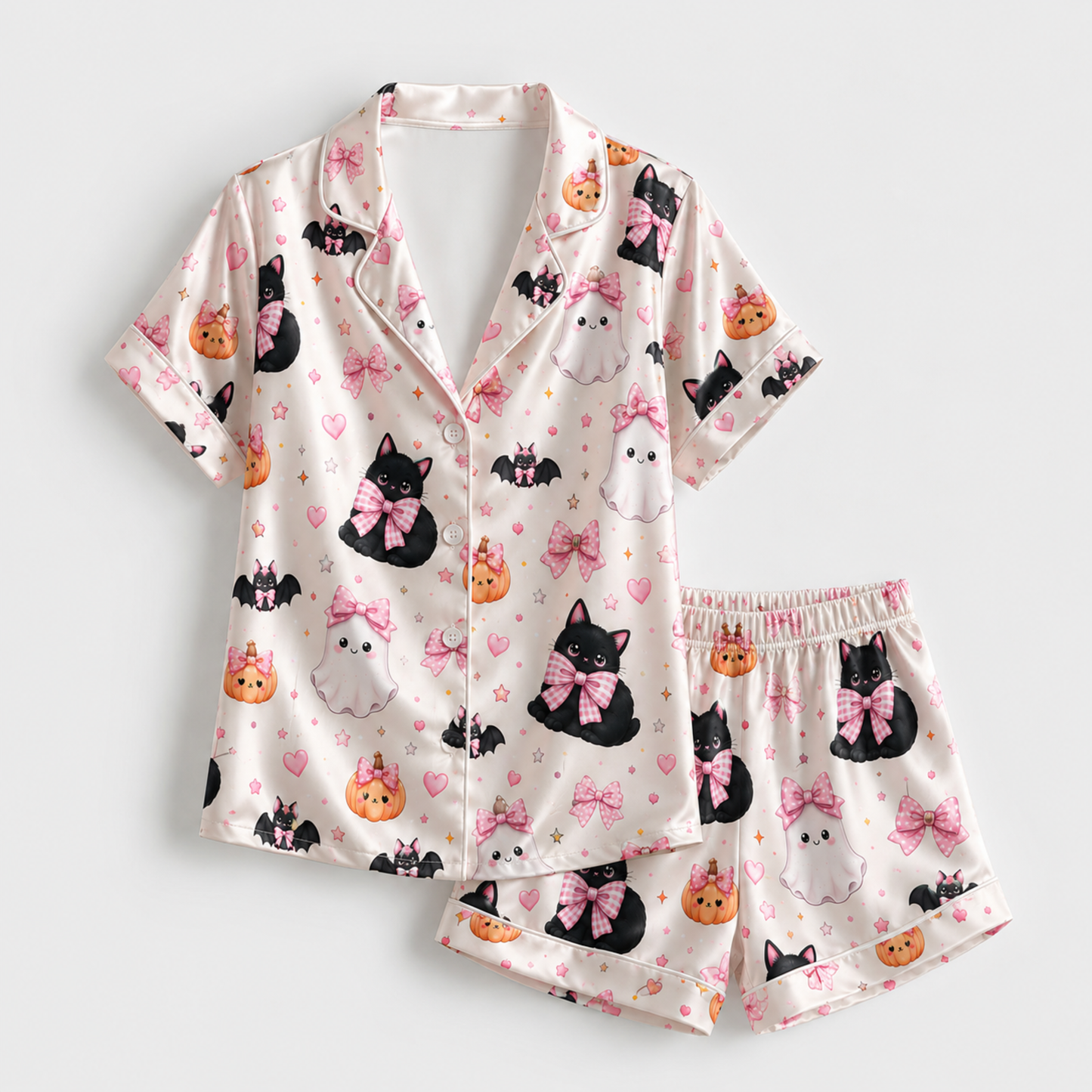 PJ-M331-Playful Modern Cat Halloween Silhouette Motif Loungewear Collection Featuring A Fun Geometric Pattern In A Versatile Colorway