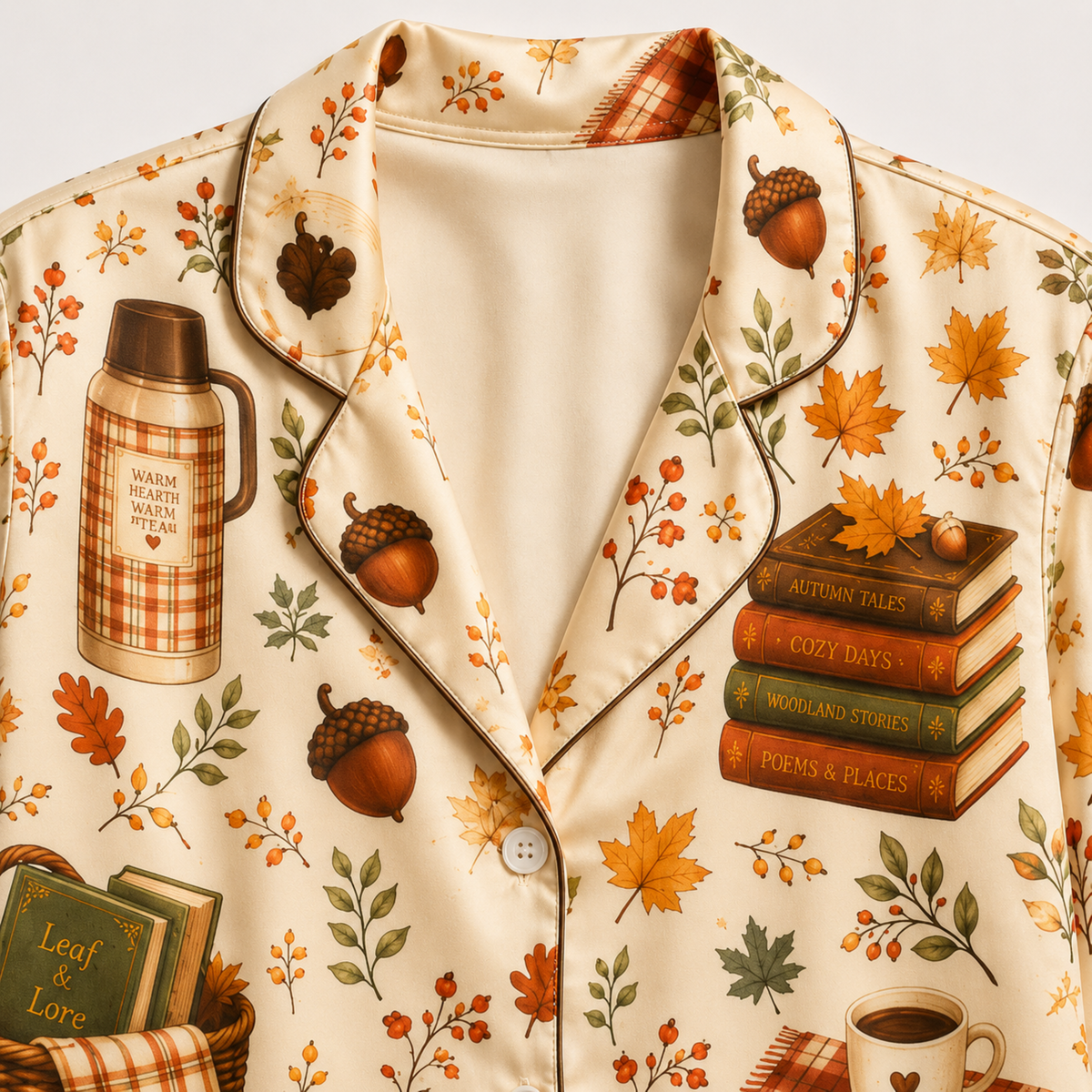PJ-M333-Cozy Literary-Inspired Pajama Set Featuring Charming Vintage Book And Warm Coffee Cup Illustrations On Premium Soft Fabric