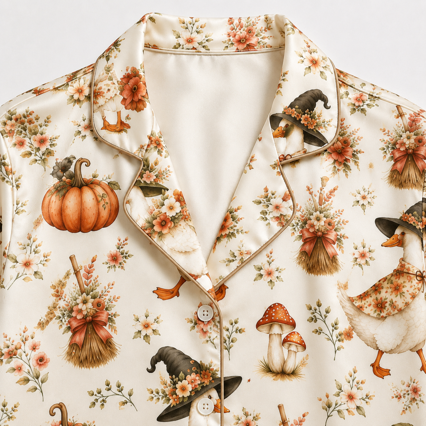 PJ-M334-Festive Duck Halloween Print Sleepwear Crafted From Ultra-Soft Sustainable Material Featuring Cute Spooky Icons And Fall Colors