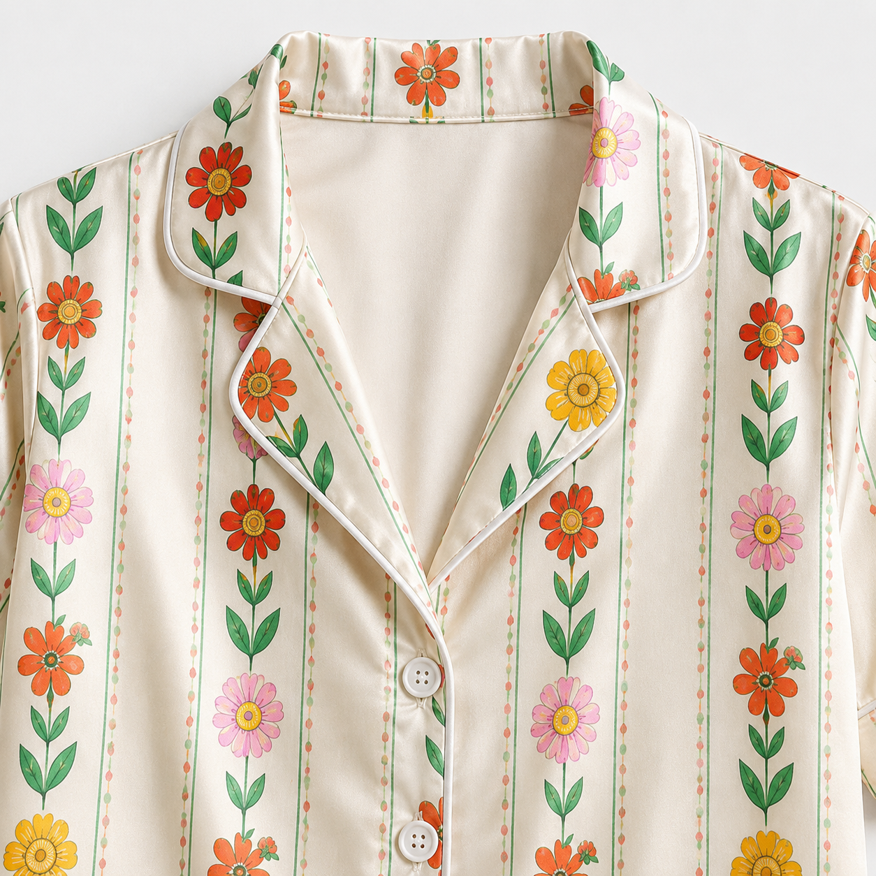PJ-M342-Botanical Garden Print Pajama Set Featuring Delicate Floral Motifs Crafted From Breathable Premium Organic Silk Fabric