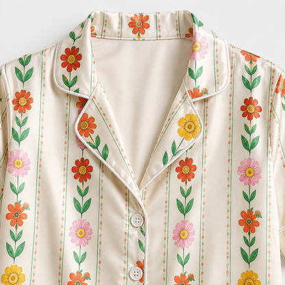 PJ-M342-Botanical Garden Print Pajama Set Featuring Delicate Floral Motifs Crafted From Breathable Premium Organic Silk Fabric
