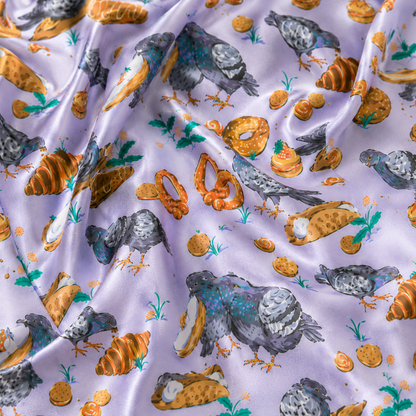 PJ-M343-Lilac Satin Pigeon And Pastry Print Pajamas Sleepwear Set