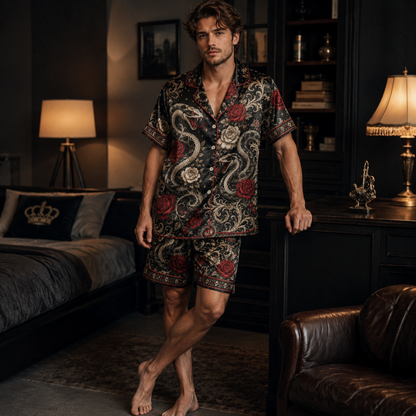 PJ-M347-Cool Streetwear-Inspired Snake Motif Loungewear Set Designed With A Relaxed Fit For A Modern Edge