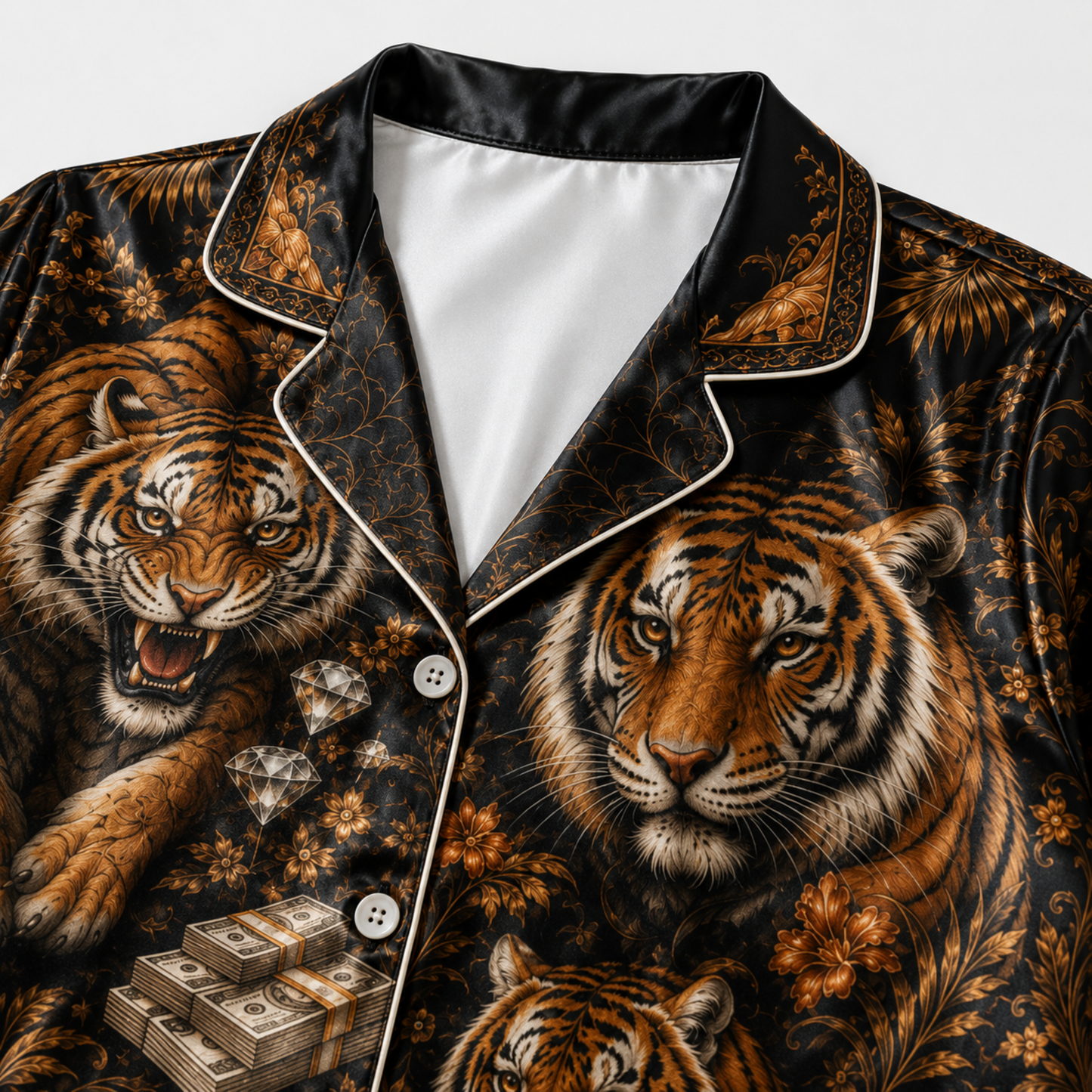 PJ-M348-Tough Tiger Predator Graphic Pajama Set Showcasing A Powerful Silhouette In A Sharp Monochrome Palette