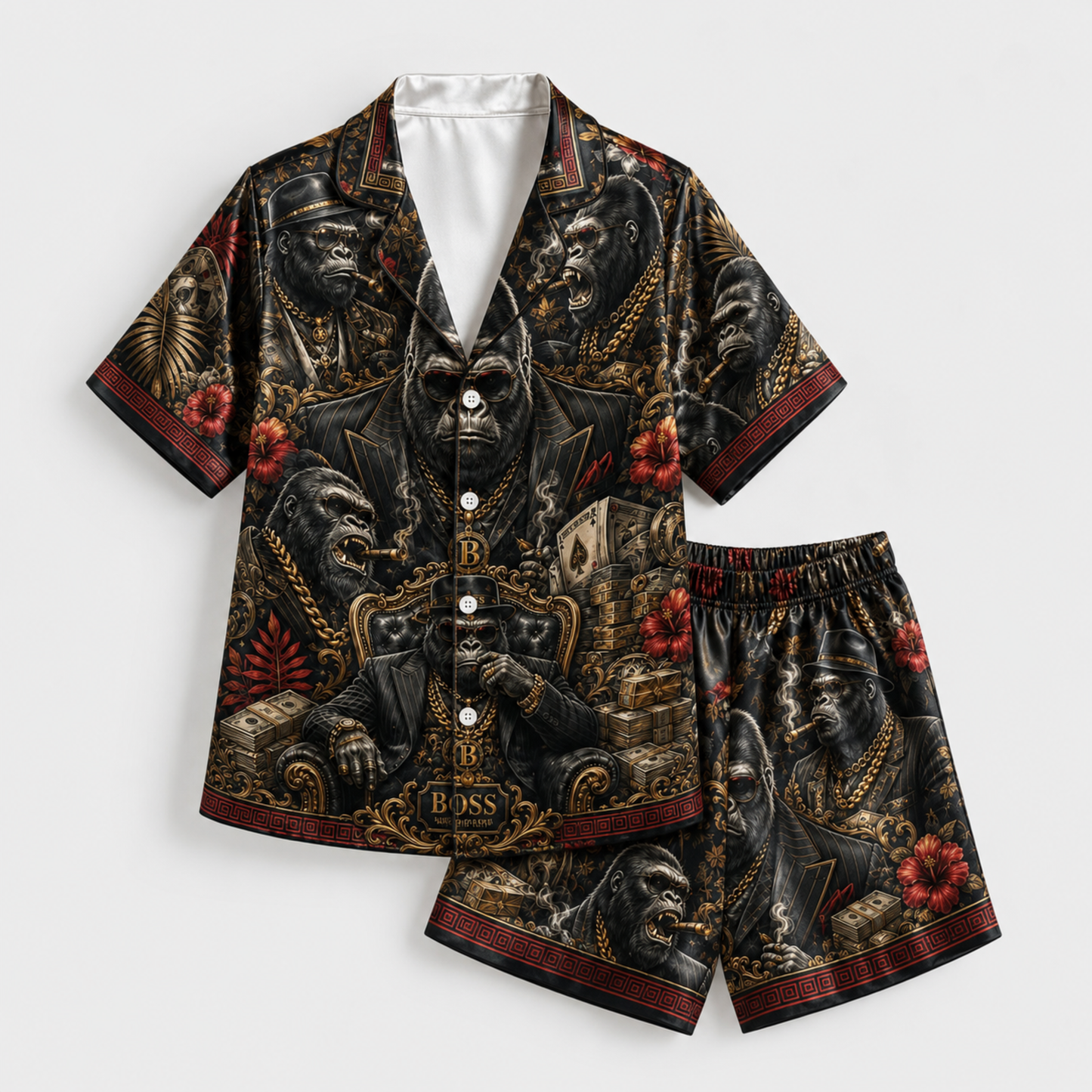 PJ-M349-Edgy King Kong Abstract Pattern Pajama Set Crafted From Ultra-Soft Jersey Material For Ultimate Nightly Comfort