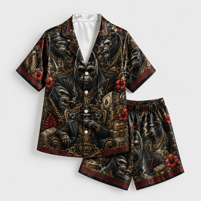 PJ-M349-Edgy King Kong Abstract Pattern Pajama Set Crafted From Ultra-Soft Jersey Material For Ultimate Nightly Comfort