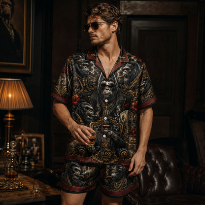 PJ-M349-Edgy King Kong Abstract Pattern Pajama Set Crafted From Ultra-Soft Jersey Material For Ultimate Nightly Comfort
