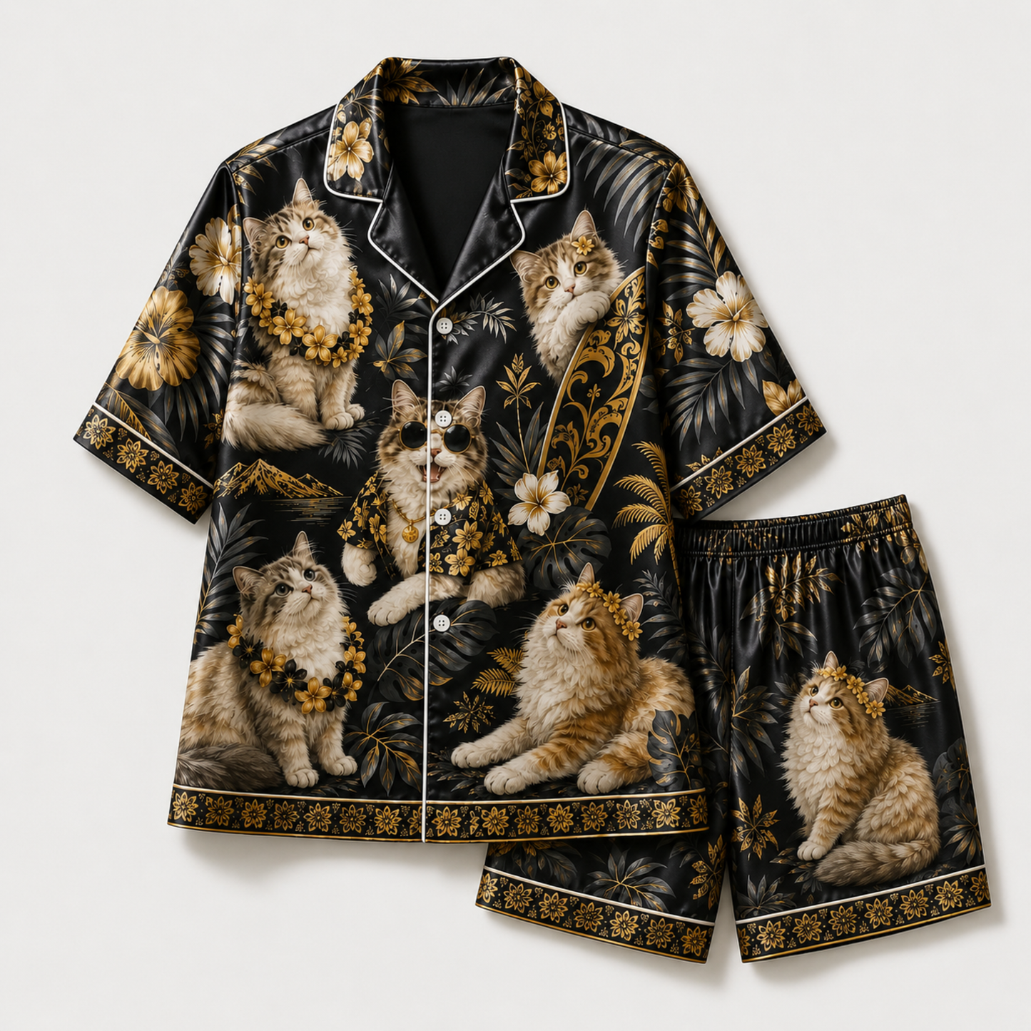 PJ-M350-Cool Tribal Style Cat Motif Pajama Set Perfect For Those Who Prefer A Fierce And Tough Aesthetic