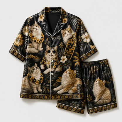 PJ-M350-Cool Tribal Style Cat Motif Pajama Set Perfect For Those Who Prefer A Fierce And Tough Aesthetic