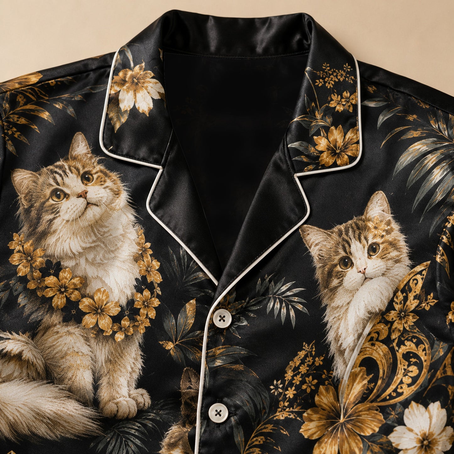 PJ-M350-Cool Tribal Style Cat Motif Pajama Set Perfect For Those Who Prefer A Fierce And Tough Aesthetic