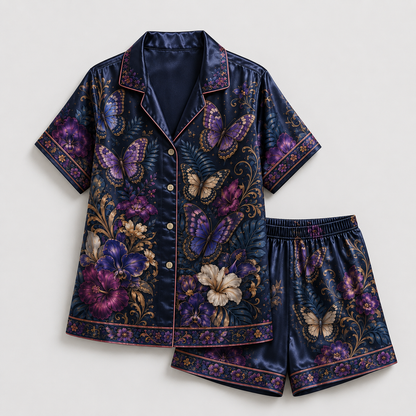 PJ-M351-Striking Floral Landscape Butterfly Pajama Set Designed With A Relaxed Silhouette And Vibrant Graphic Details