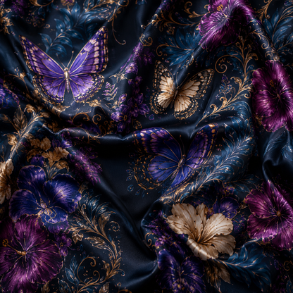 PJ-M351-Striking Floral Landscape Butterfly Pajama Set Designed With A Relaxed Silhouette And Vibrant Graphic Details