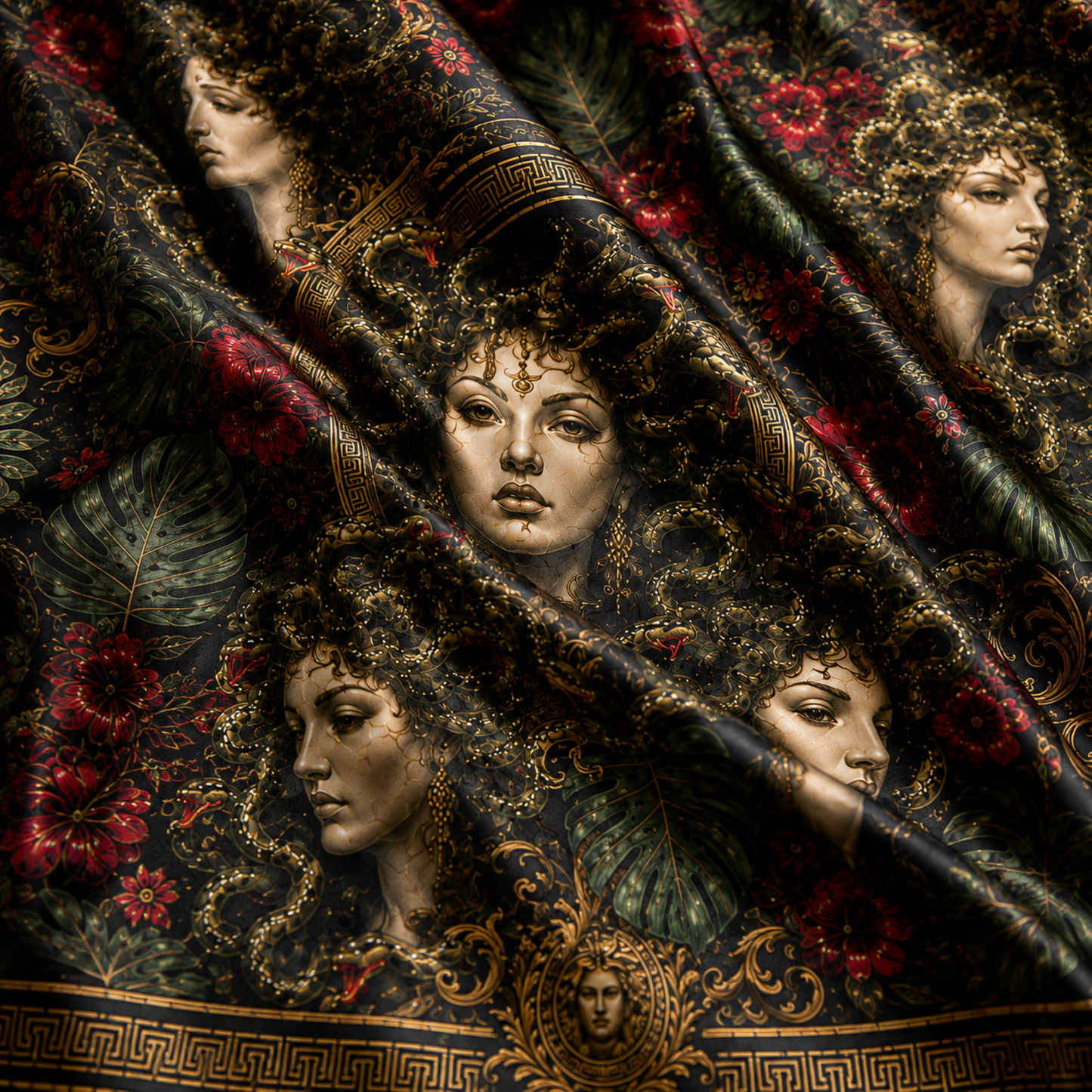 PJ-M352-Mythical Medusa Graphic Pajama Set Designed With A Relaxed Fit And Bold Artistic Elements