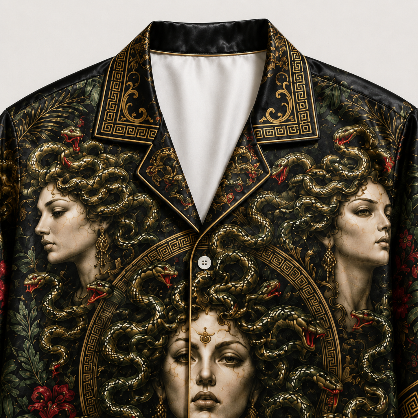 PJ-M352-Mythical Medusa Graphic Pajama Set Designed With A Relaxed Fit And Bold Artistic Elements