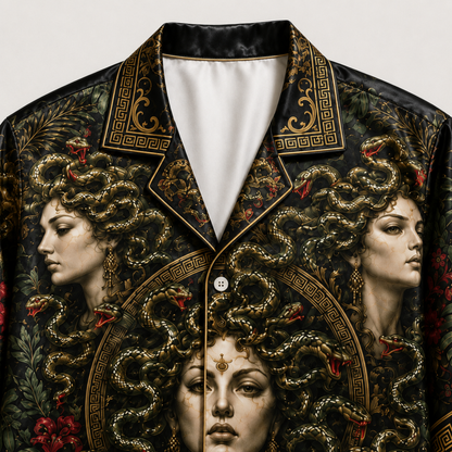 PJ-M352-Mythical Medusa Graphic Pajama Set Designed With A Relaxed Fit And Bold Artistic Elements