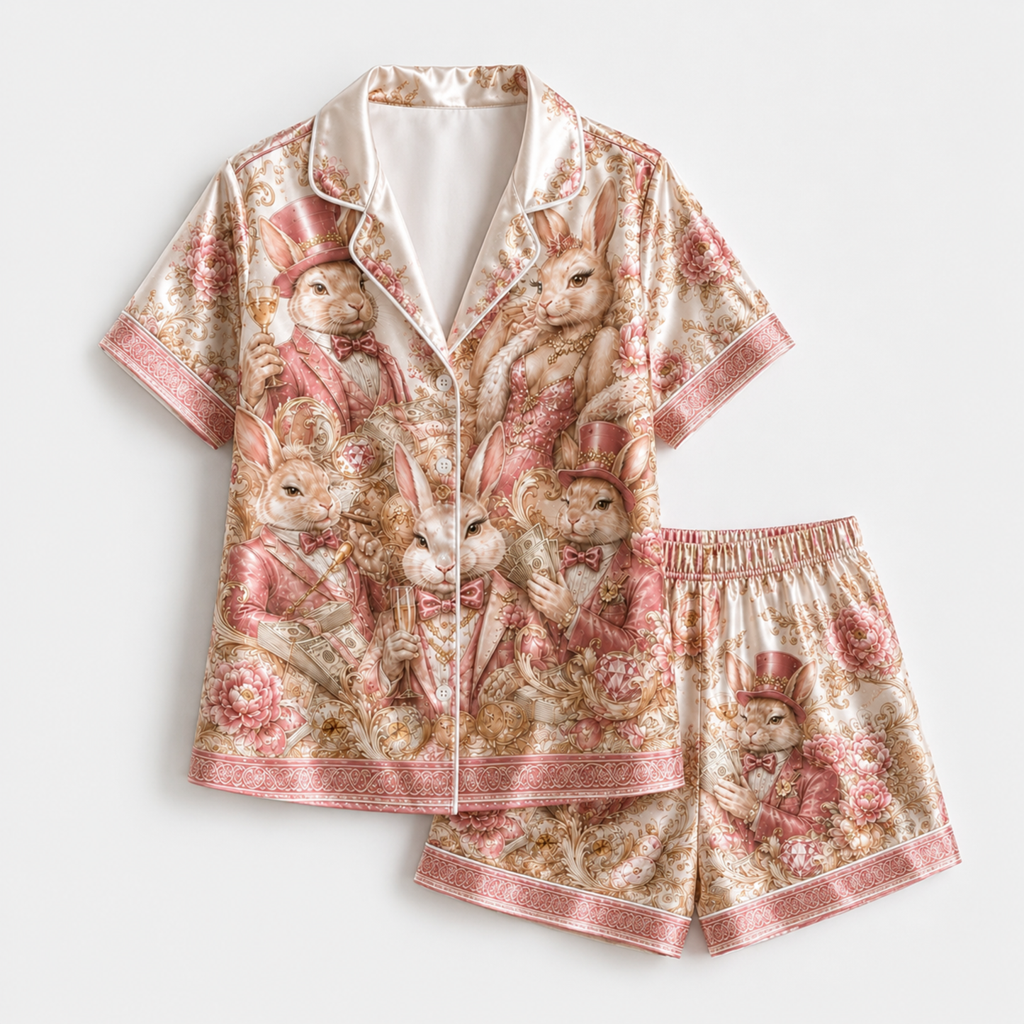PJ-M353-Edgy Rabbit Motif Loungewear Set Designed With A Relaxed Fit For A Modern, High-Contrast Aesthetic