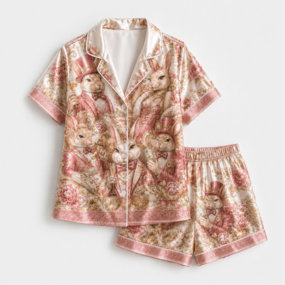 PJ-M353-Edgy Rabbit Motif Loungewear Set Designed With A Relaxed Fit For A Modern, High-Contrast Aesthetic