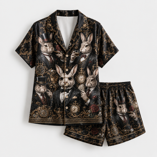 PJ-M356-Modern Rabbit Motif Pajama Set Featuring A Sharp, Edgy Silhouette