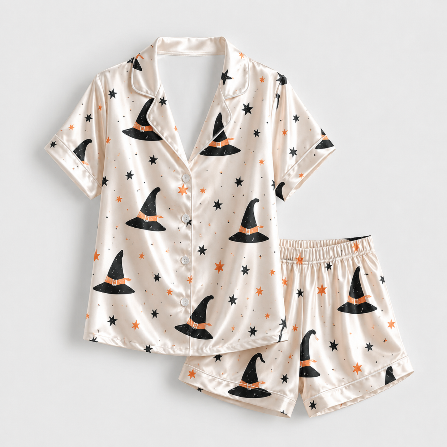 PJ-M357-Elegant Witch Hat Sleepwear Set Featuring Intricate Filigree Details For A Refined Evening Look