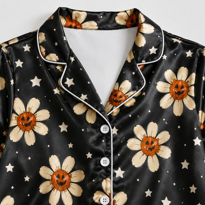 PJ-M359-Dark Jack O' Lantern Motif Pajama Set Featuring A Subtle Yet Intense Aesthetic For Elevated Lounging