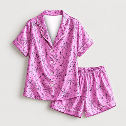 PJ-M360-Sophisticated Spiderweb Graphic Pajama Set Offering A Subtle And Moody Seasonal Interpretation