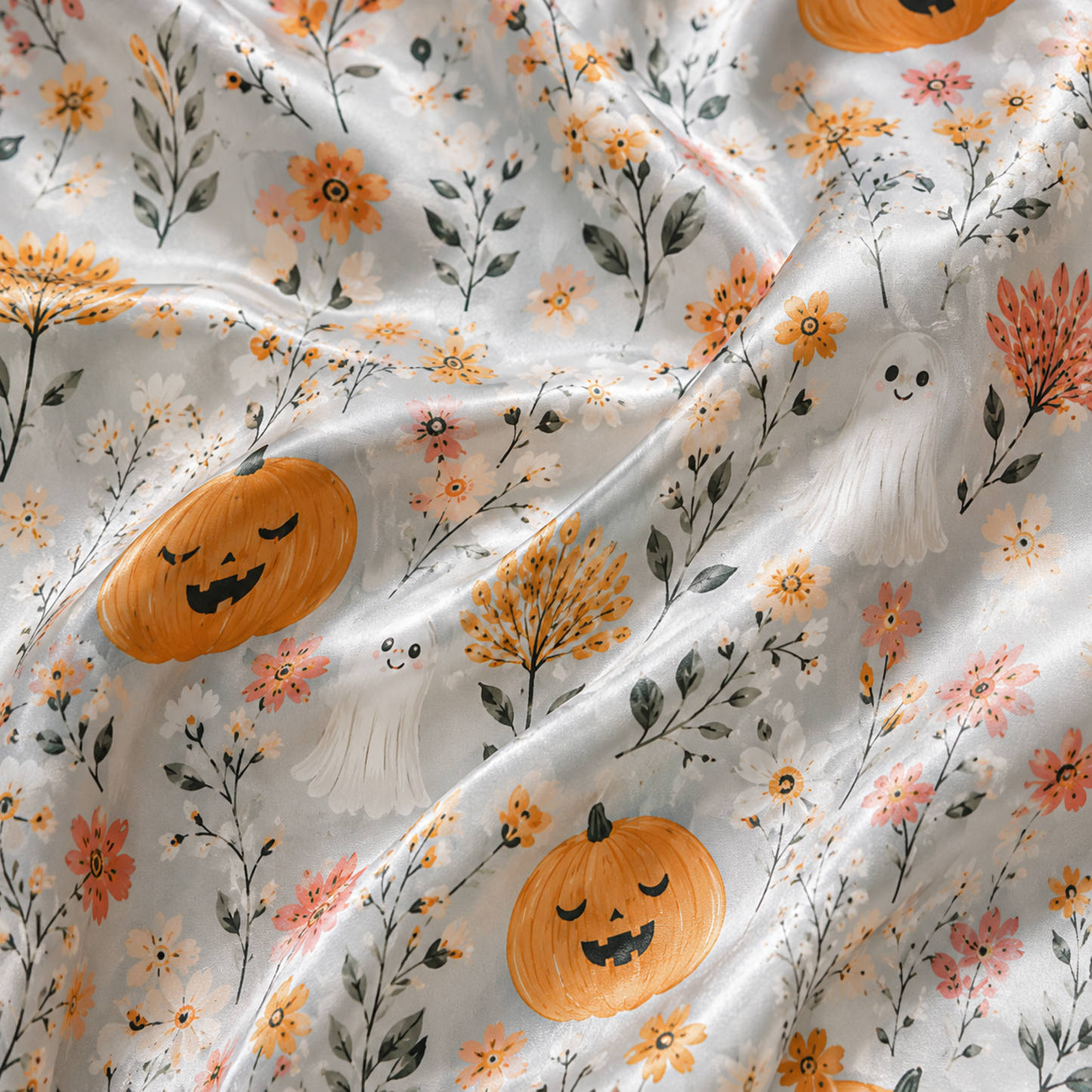 PJ-M363-Refined Botanical Halloween Motif Sleepwear Set Featuring Intricate Line-Art On A Rich Foundation
