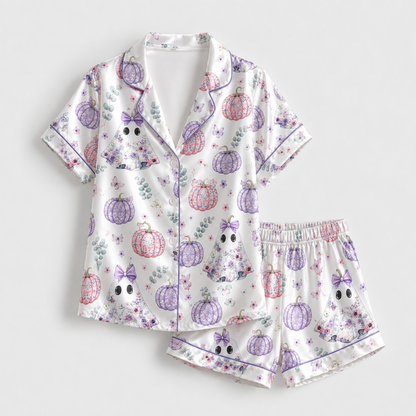 PJ-M364-Ornate Cute Ghost Sleepwear Set Featuring A Sharp Precision Print For A Modern Aesthetic