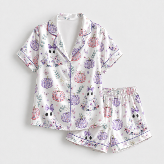 PJ-M364-Ornate Cute Ghost Sleepwear Set Featuring A Sharp Precision Print For A Modern Aesthetic