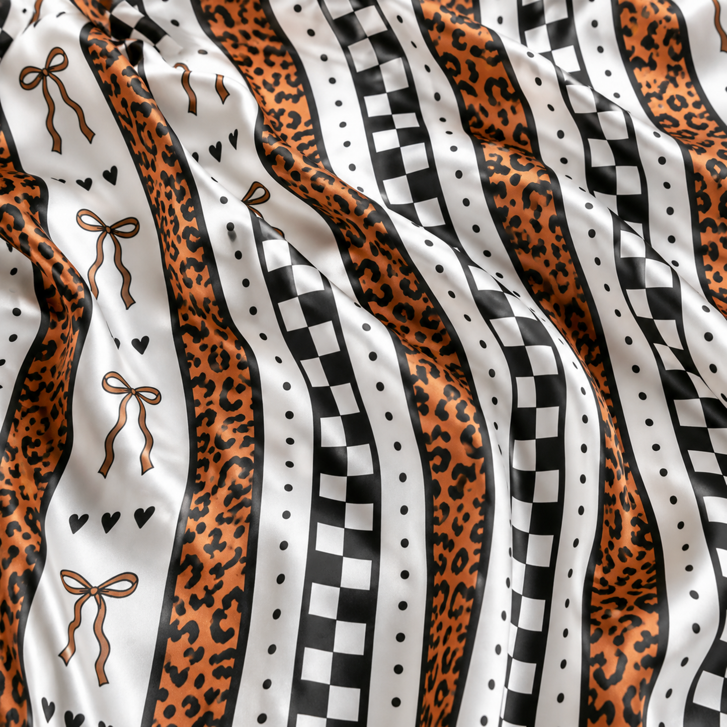 PJ-M373-Mixed Pattern Satin Pajamas Leopard Print Checkerboard Bow Striped Sleepwear