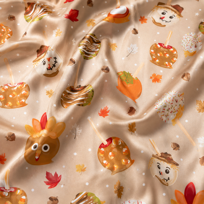 PJ-M374-Thanksgiving Turkey Caramel Apple Satin Pajamas Fall Harvest Sweet Treat Sleepwear