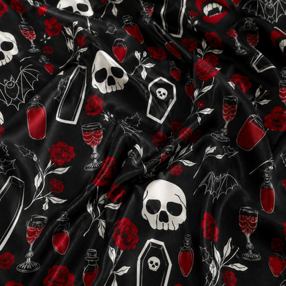 PJ-M388-Vampire Rose Skull Satin Pajamas Dark Gothic Coffin Sleepwear Pjs